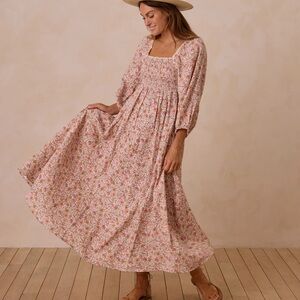 Rylee + Cru Pink Tiered Maxi Dress with Bishop Sleeves